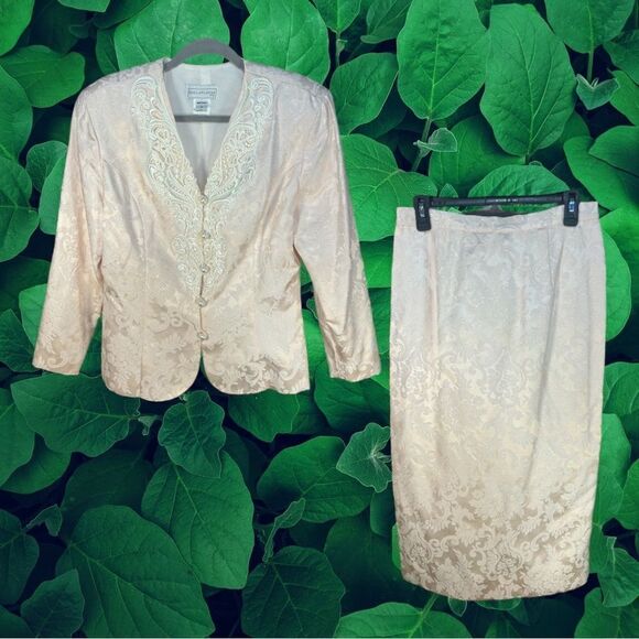 VTG Jessica McClintock Bridal Pale Pink Lace Blazer & Skirt Set Size 13/14 - Picture 1 of 15